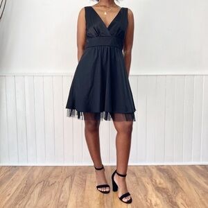 Kopa Satin V-Neck Sleeveless A-Line Ruffled Lace Hem Dress Size S